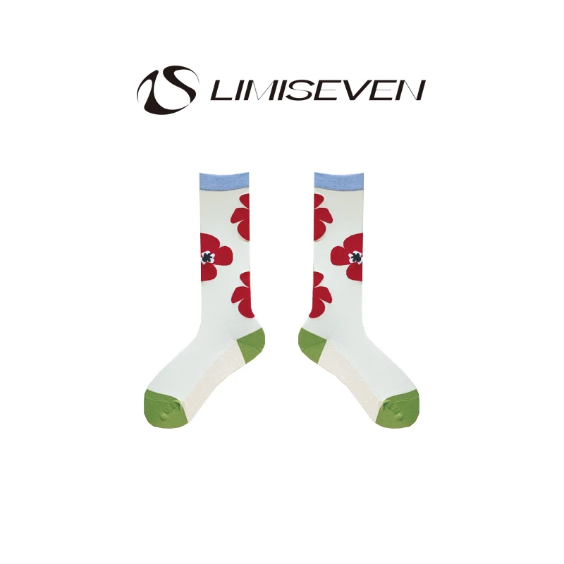 limiseven原创设计小众童趣手绘花朵中筒袜