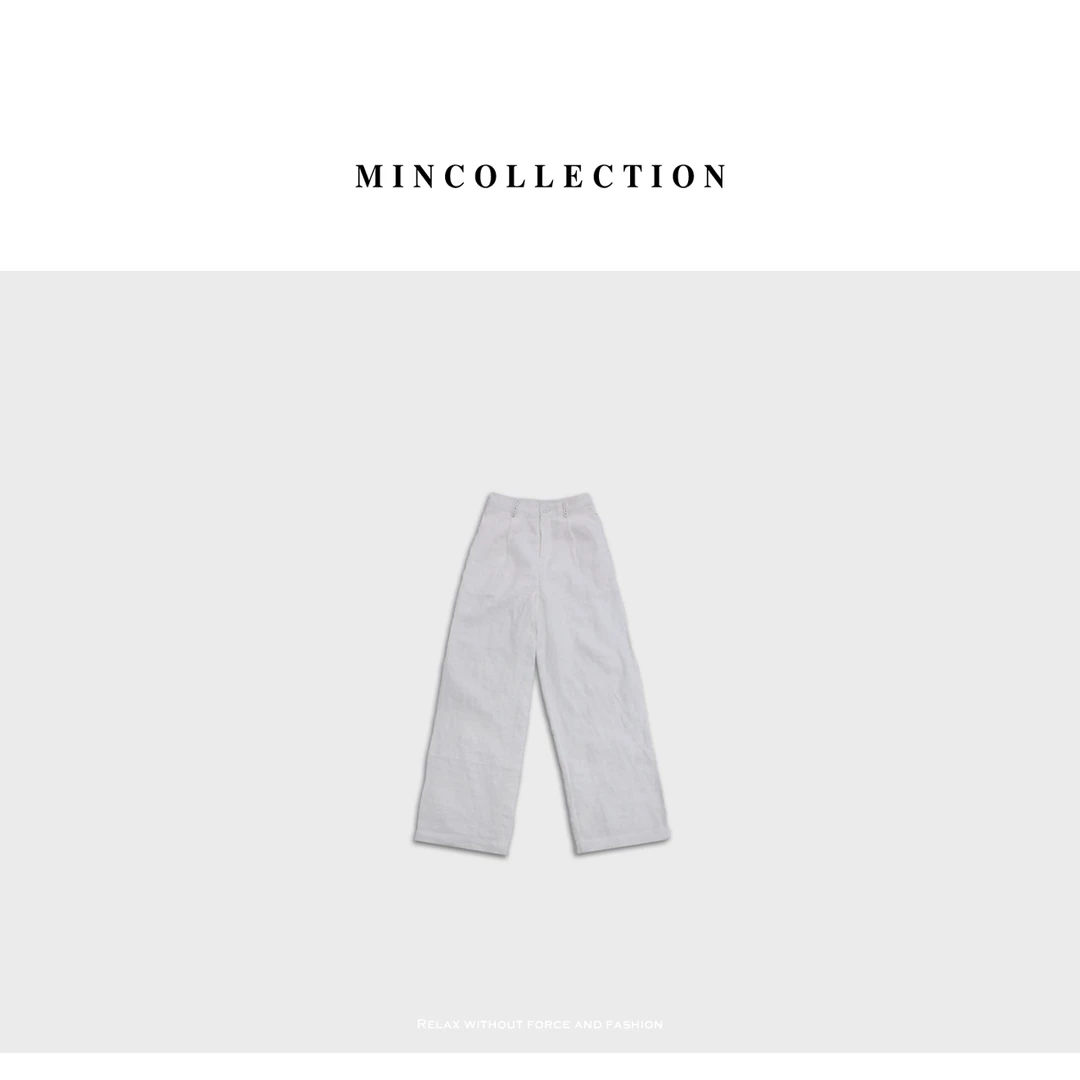 DE Mincollection白麻裤/春夏清爽素雅百搭垂坠直筒宽松亚麻裤