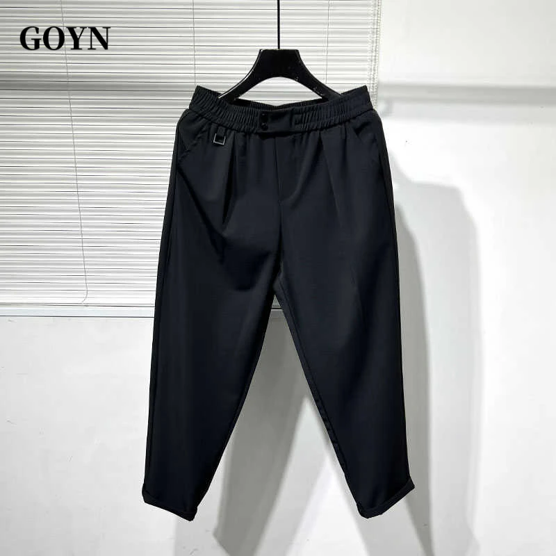 GOYN夏季薄款潮流免烫九分休闲裤简约时尚黑色宽松工装束脚哈伦裤