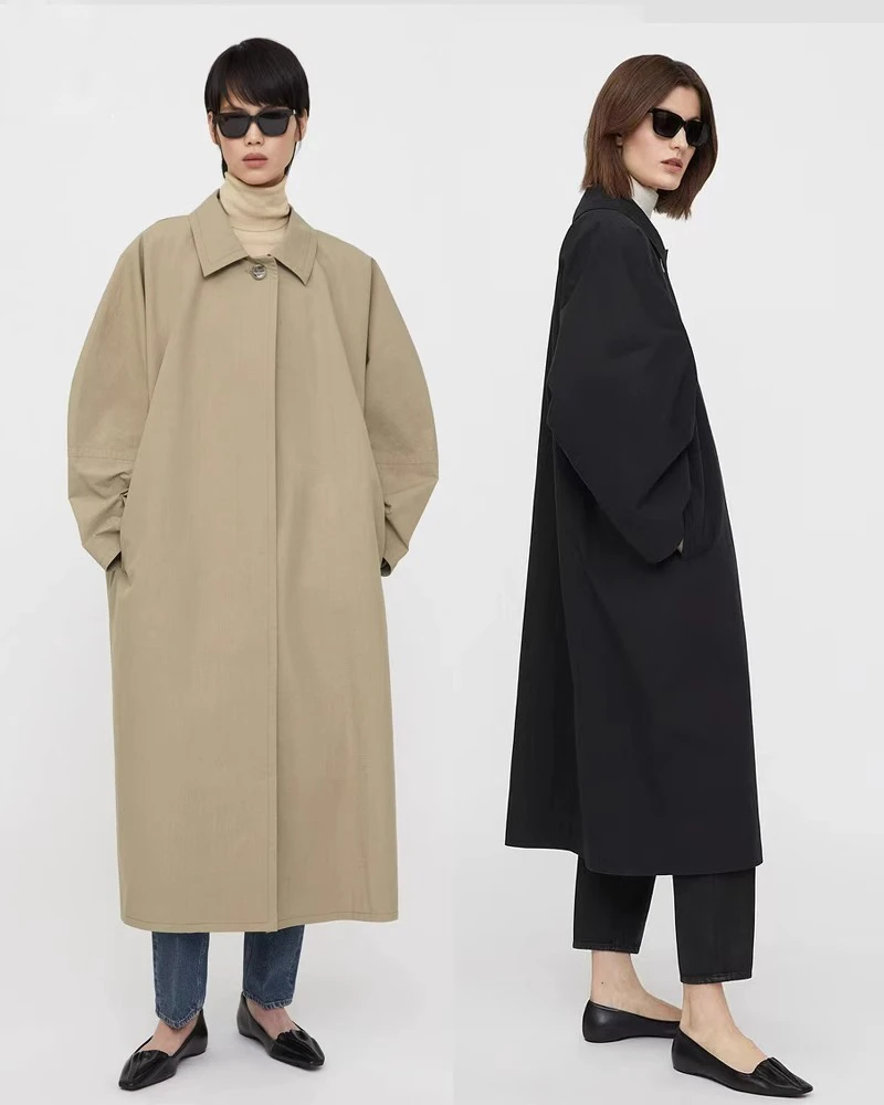 明星同款高级美拉德春秋新款廓形袖卡其色极简通勤时尚风衣外套女