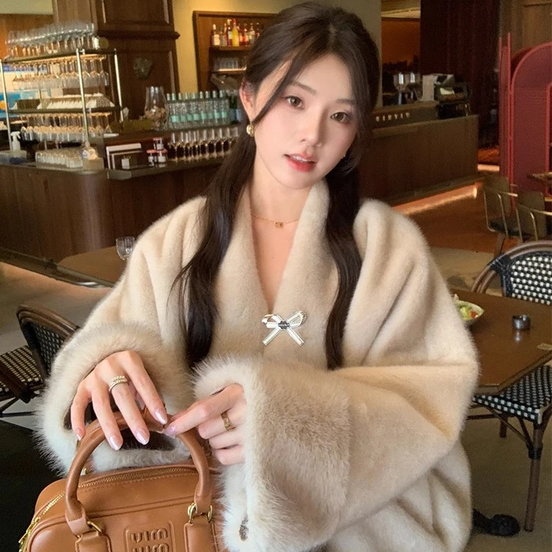 【张大米】轻轻绒语环保毛毛2024年冬季新款毛毛外套女仿水貂绒大衣