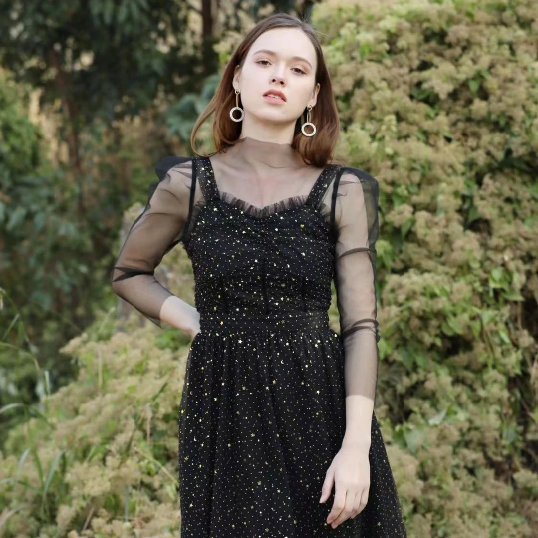 SEEVIA【席薇亚】款满天星河洋气珠片吊带连衣裙+网纱打底8211643