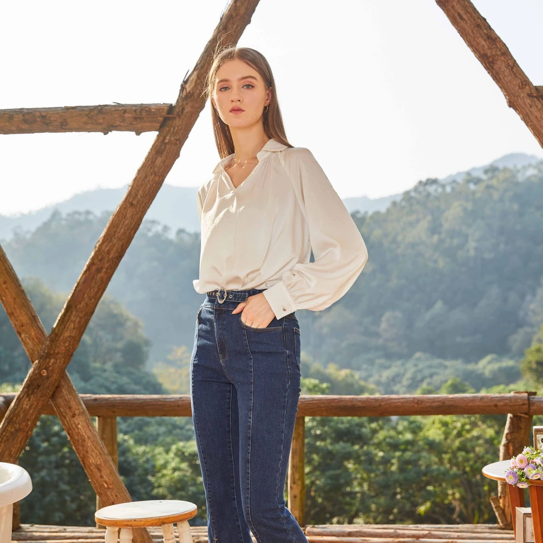 【黄蓉推荐】SEEVIA席薇亚高定白色百搭休闲时尚女式上衣8221509