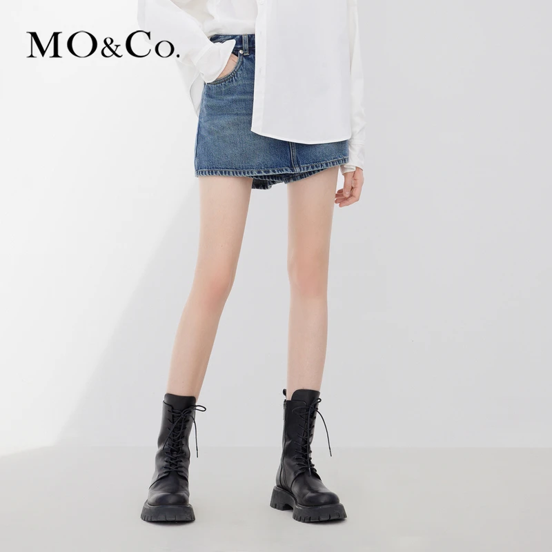 MOCO春季新品怀旧洗水土耳其牛仔裙裤高腰短裤美式MBD1SOTT10
