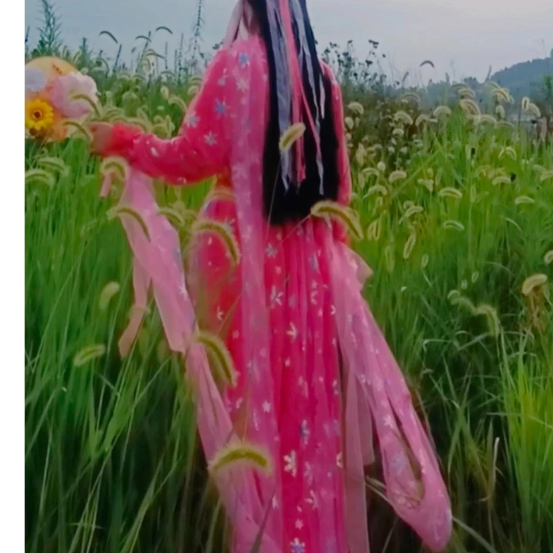 古装飘逸玫红色小袖