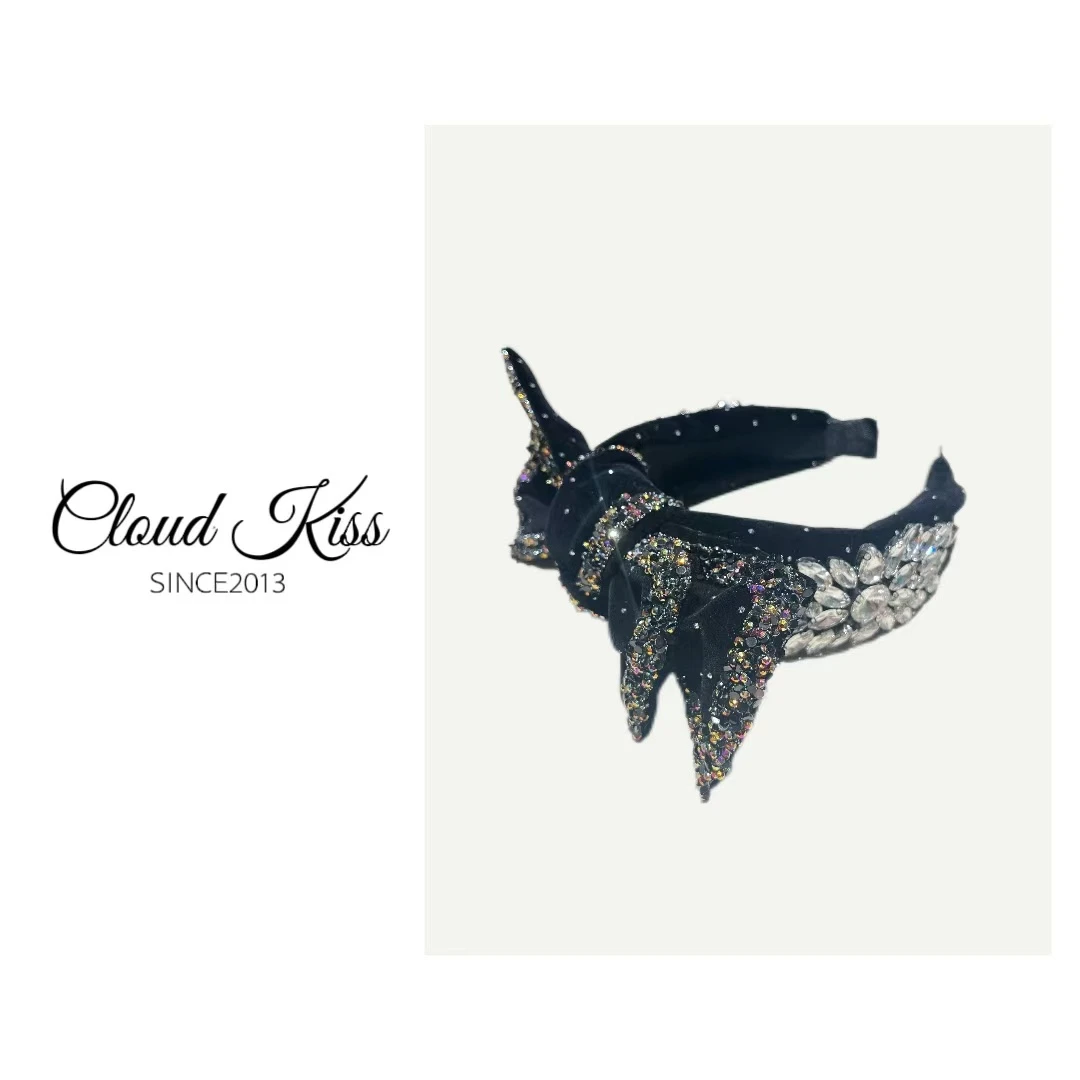 CLOUD KISS时尚气质重工钉钻闪闪满天星丝绒蝴蝶结高颅顶发箍F161