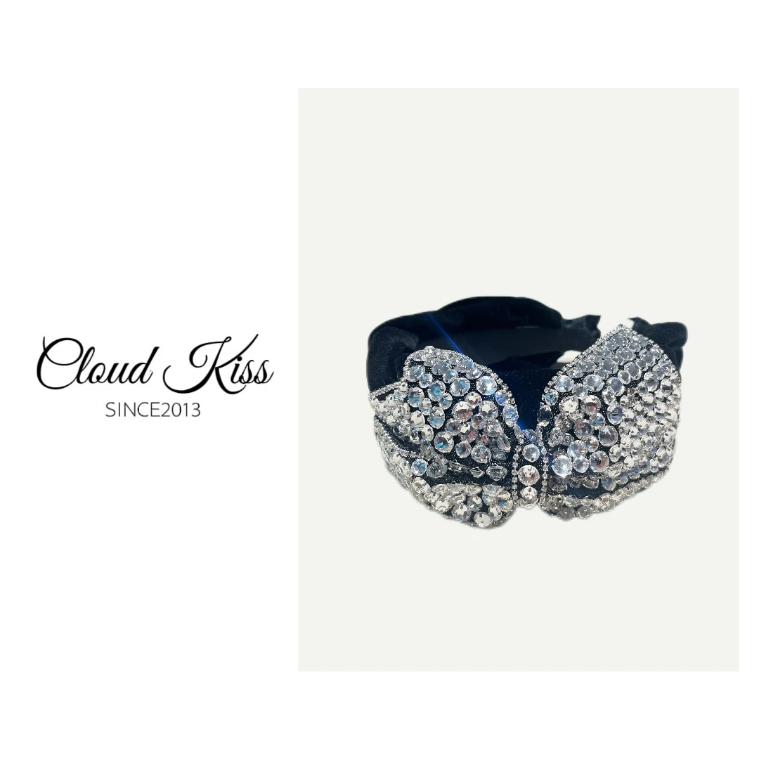 CLOUD KISS时尚气质重工闪闪满钻大蝴蝶结丝绒宽边高颅顶发箍F168