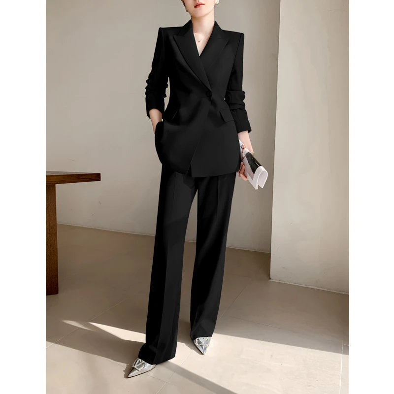 黑色西装外套女春秋季气质名媛高级感职业正装阔腿裤休闲西服套装