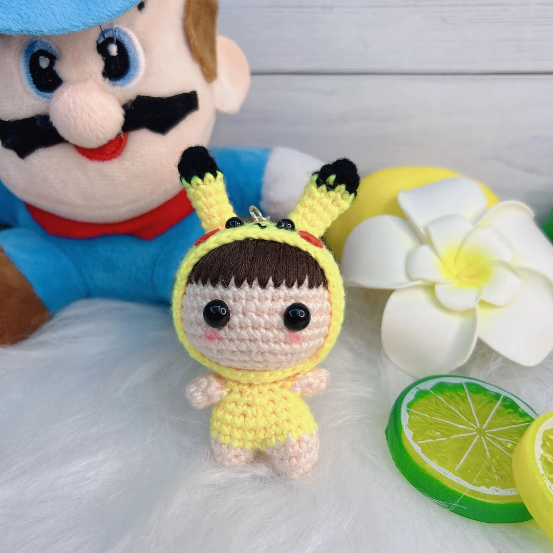 新款卡通变装皮卡丘女孩手工毛线钩织挂件成品可爱钥匙扣包挂饰