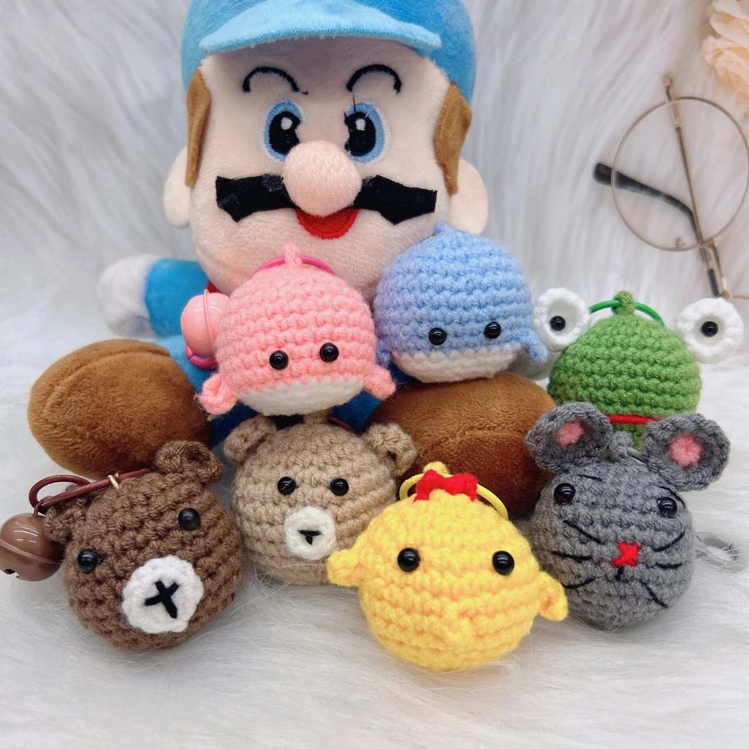卡通鲸鱼青蛙老鼠动物头挂件成品手工毛线钩可爱织钥匙扣包包挂饰