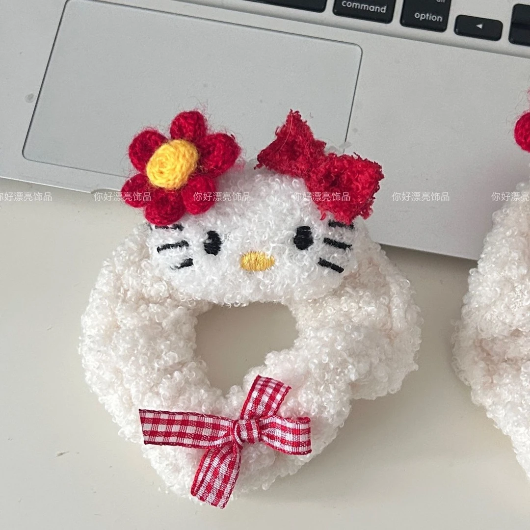显眼包kitty猫发圈~可爱搞怪趣味少女猫咪玩偶毛绒绒发绳新款发饰
