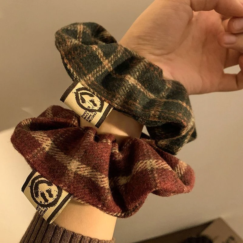 复古格子大肠发圈女高级感秋冬丸子头大号发绳头绳发饰2023新款