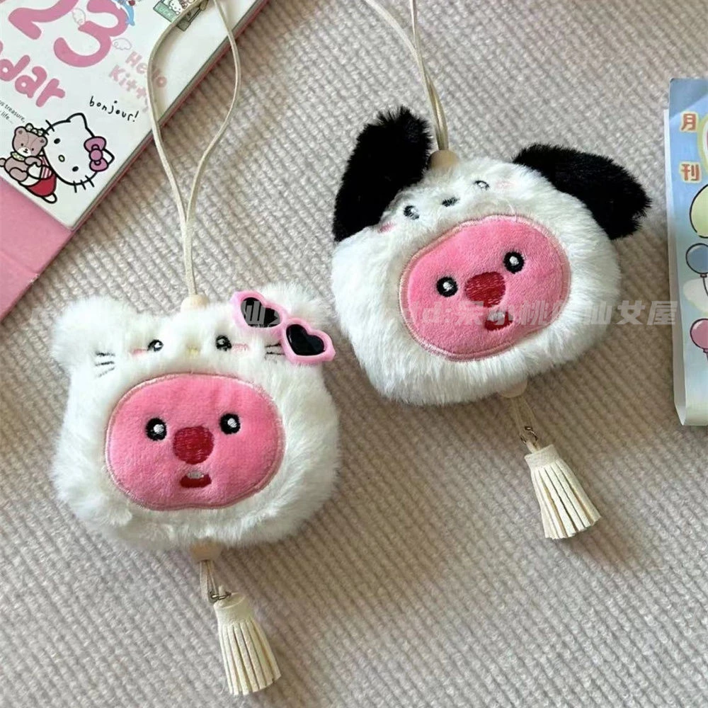 新款可爱卡通海狸挂件loopy玩偶露比毛绒钥匙扣挂饰甜美流苏吊坠