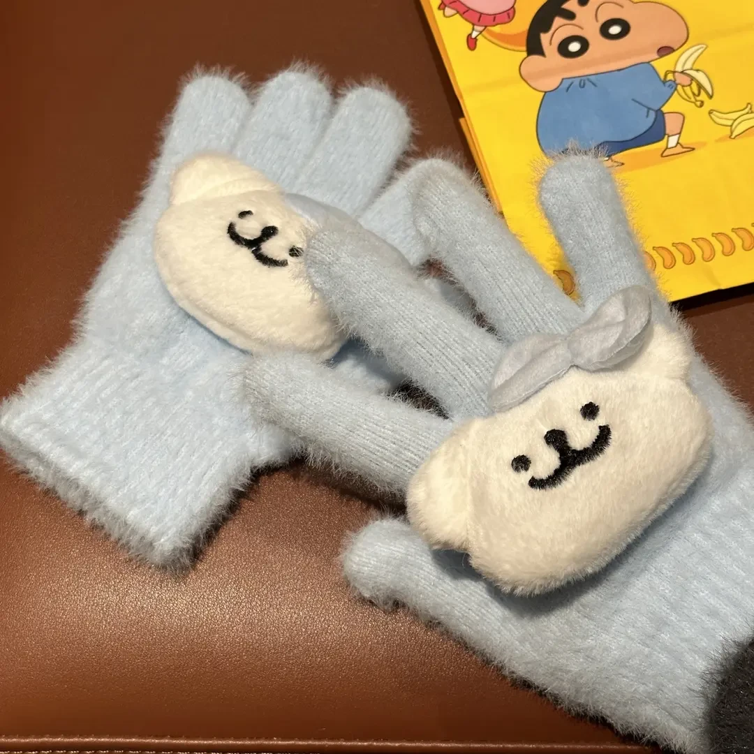 可爱萌系线条小狗玩偶毛绒分指手套ins风秋冬款保暖加厚骑行手套