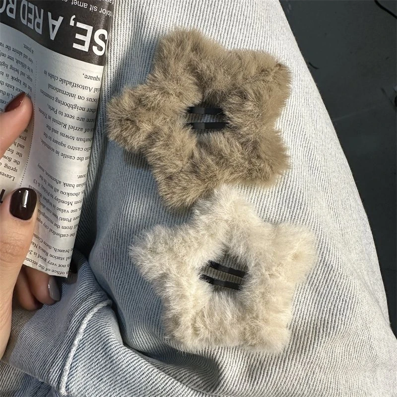 毛茸茸米咖超萌星星BB夹ins少女秋冬毛绒五角星边夹可爱发饰发卡