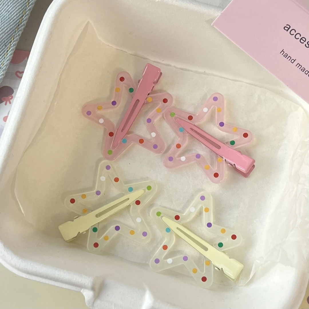 可爱点点五角星发夹彩色多巴胺少女星星刘海夹小清新ins边夹发卡