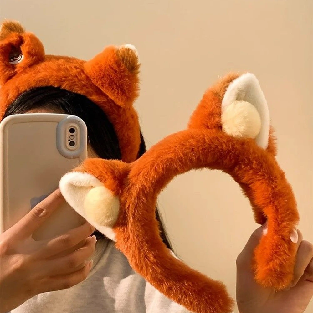 狐狸耳朵毛绒发箍女游乐园拍照可爱卡通头箍秋冬洗脸专用发卡头饰