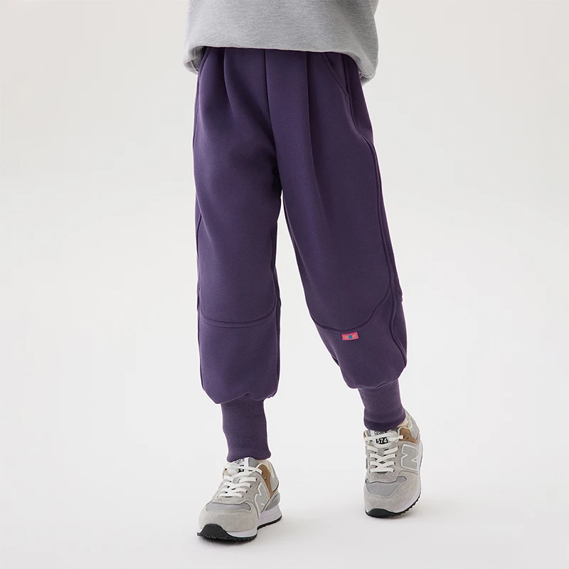 小茵曼女童加绒加厚卫裤笑脸贴章2025冬保暖休闲收口裤GO3844278