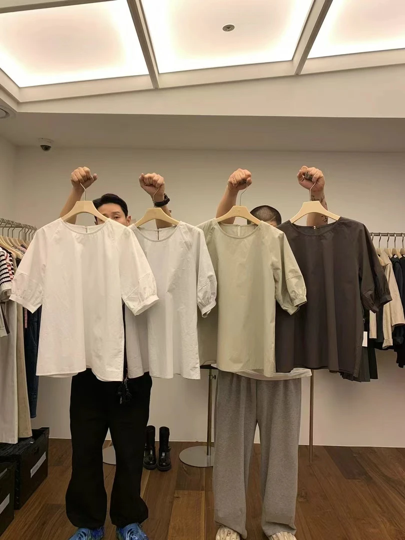韩国圆领灯笼袖衬衫