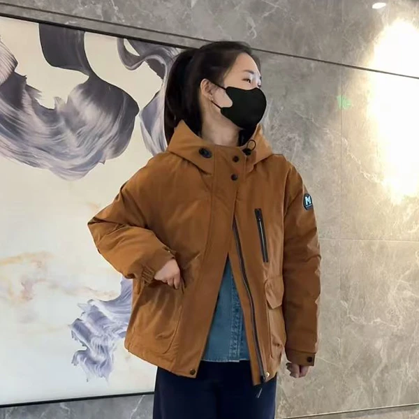 韩版工装风连帽派克服女2024冬季新款加绒加厚冲锋衣棉服保暖外套