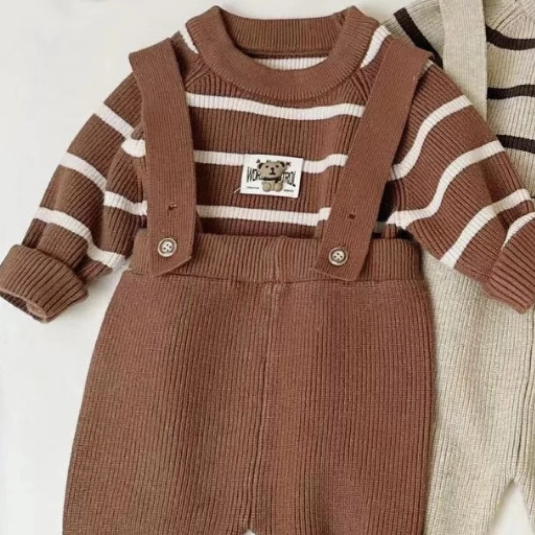 新生婴儿秋冬衣服男女宝宝可爱毛衣针织衫背带裤韩系分体套装