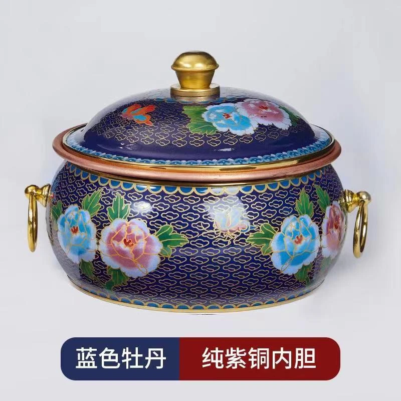 景泰蓝搪瓷珐琅铜火锅单人自助分餐锅一人锅家用电磁炉小铜锅纯铜