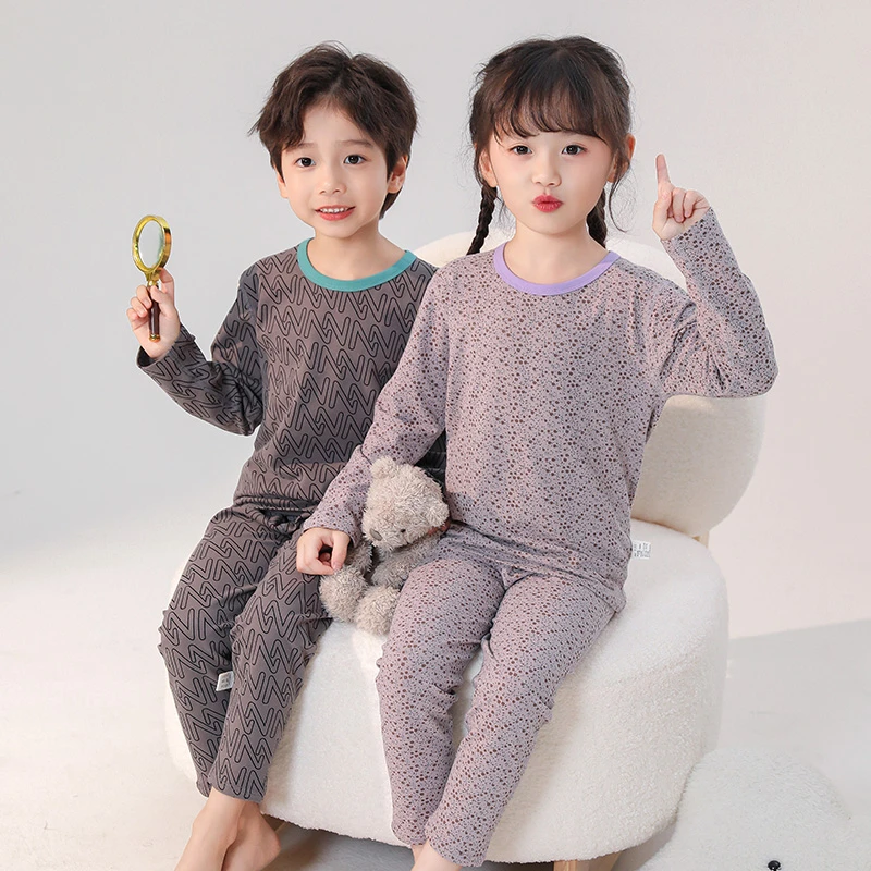儿童莱卡纯棉内衣套装春秋打底A类男女童秋衣秋裤无骨家居服睡衣