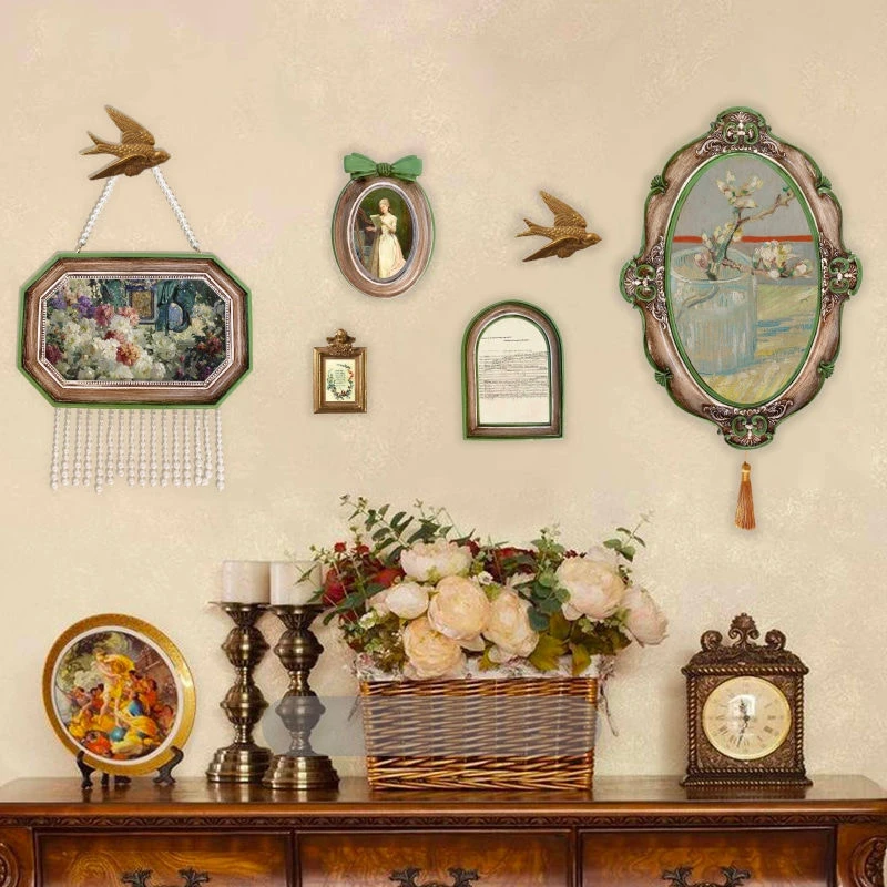 中古法式相框挂墙沙发背景墙轻奢装饰画复古玄关挂画花鬘系列挂画
