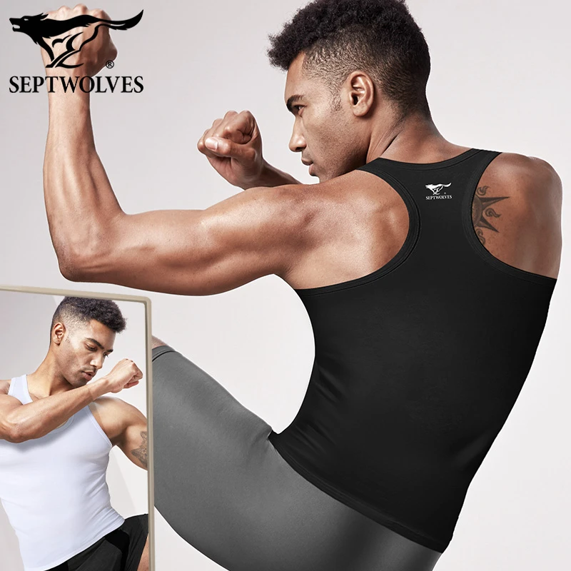 七匹狼纯棉工字背心男训练运动汗衫透气无袖衫薄内衣高弹力打底衫