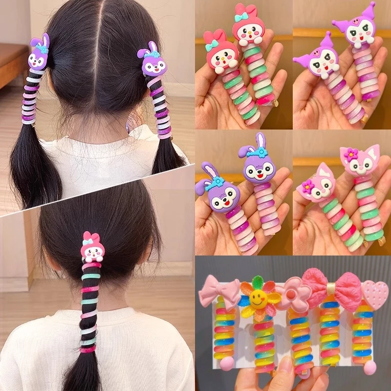 卡通儿童发圈扎马尾头绳七彩电话线皮筋不伤发女童发绳小女孩头饰