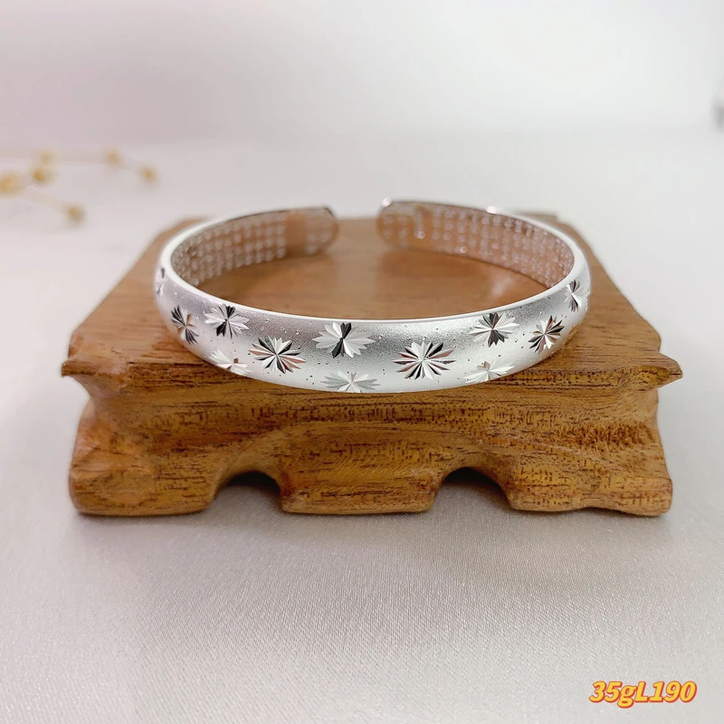 鹿怡 足银手镯 36克999.9时尚满天星开口银手镯闪沙心经女款磨砂