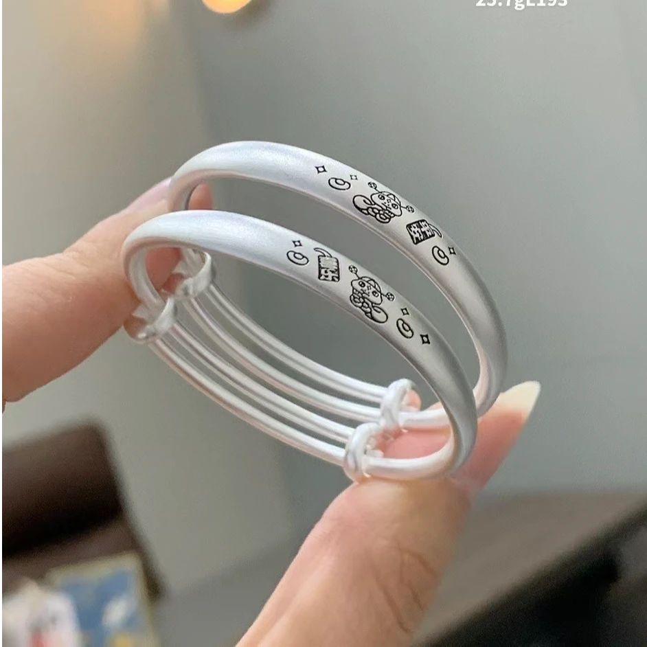 鹿怡 足银手镯 约26克999.9蛇宝宝婴儿满月礼生肖平安喜乐古法镯