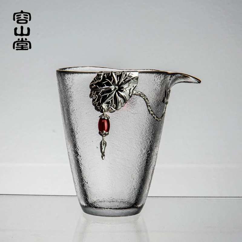 容山堂原礼锤纹玻璃公道杯方形 银质镶嵌日式分茶器功夫茶具茶海