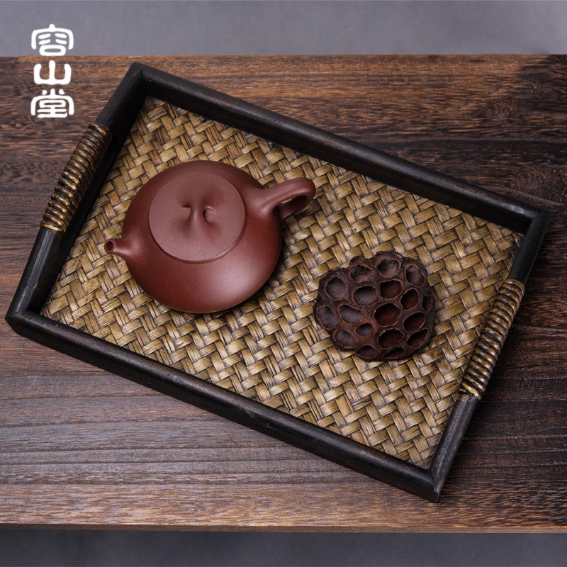 容山堂手工木编竹制家用禅意小茶盘干泡台桌面茶具收纳托盘茶杯架