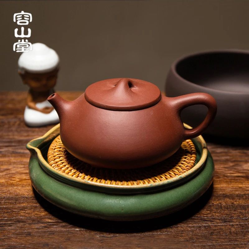 容山堂茗嘉 手工藤编壶承紫砂壶托粗陶禅意干泡盘 迷你储水茶台