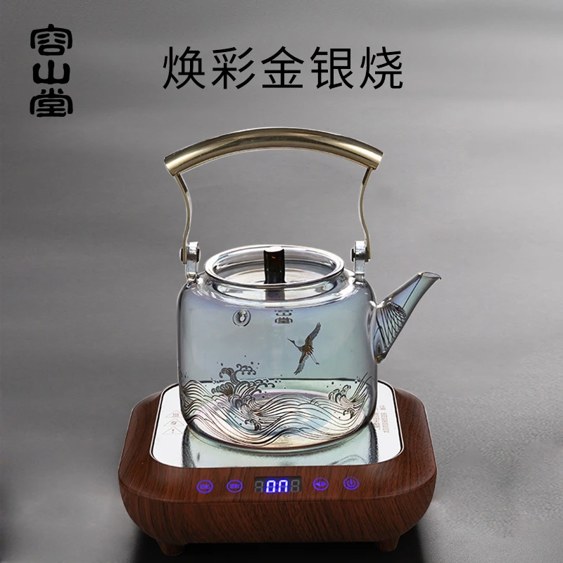 容山堂金银烧焕彩玻璃烧水壶大容量茶壶泡茶煮茶器电陶炉茶具