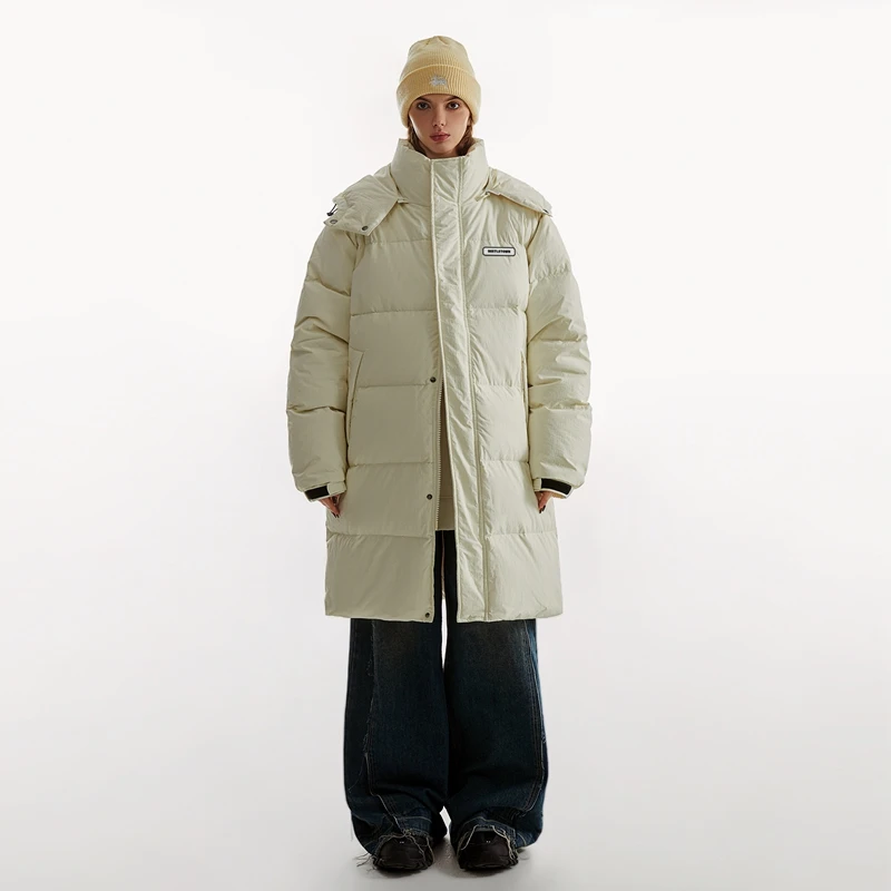 BEETLE TOWN90%鸭绒纯色带帽羽绒服外套冬季女长款保暖御寒