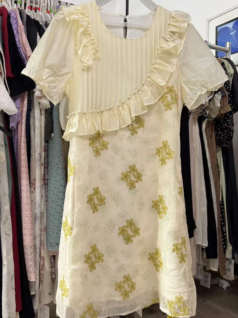 YS10长裙小香风圆领法式短袖连衣裙裙子国风夏季旗袍公主睡裙时尚