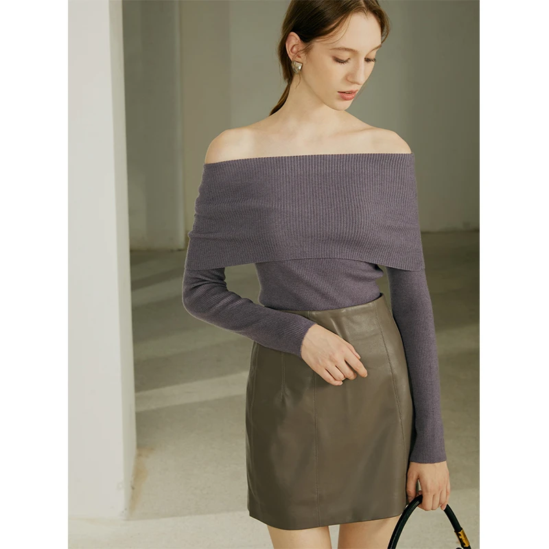 断码折扣 翘楚NO.4露肩修身一字领气质短款针织毛衣MSDHY0621