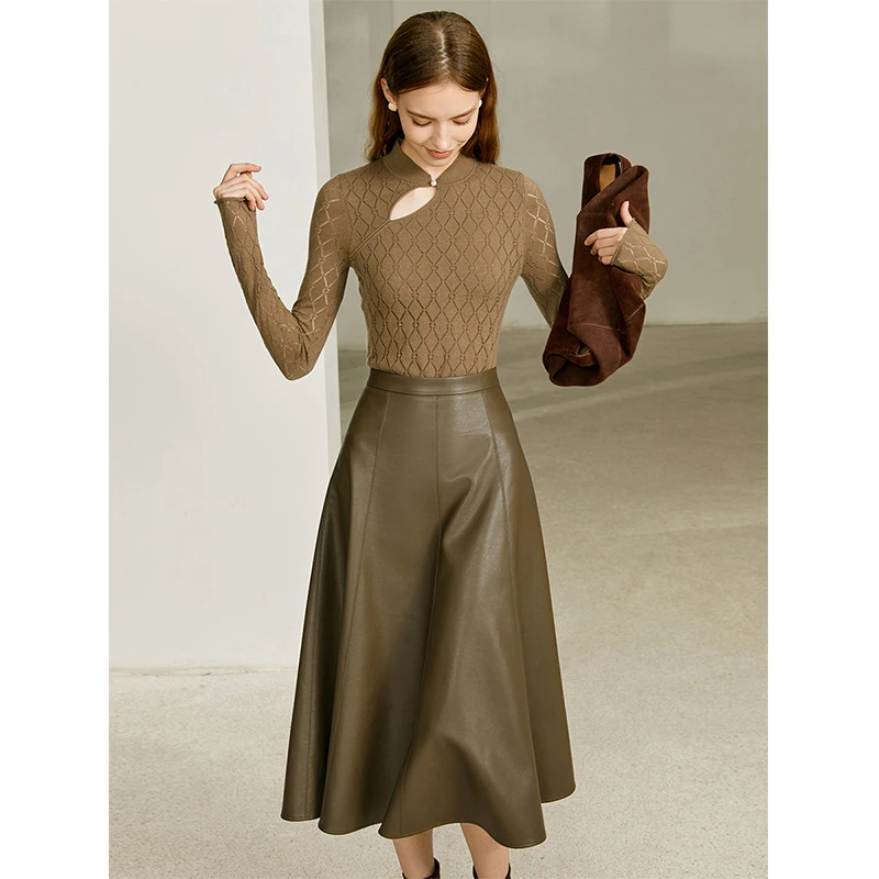 断码折扣｜棕菱 新中式镂空花机针织复古设计感上衣MSDHY0650