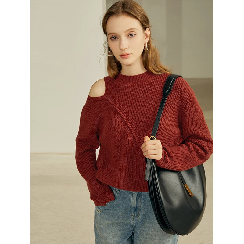 断码折扣| 时光空隙氛围感露肩休闲宽松针织毛衣冬MSDHY0701