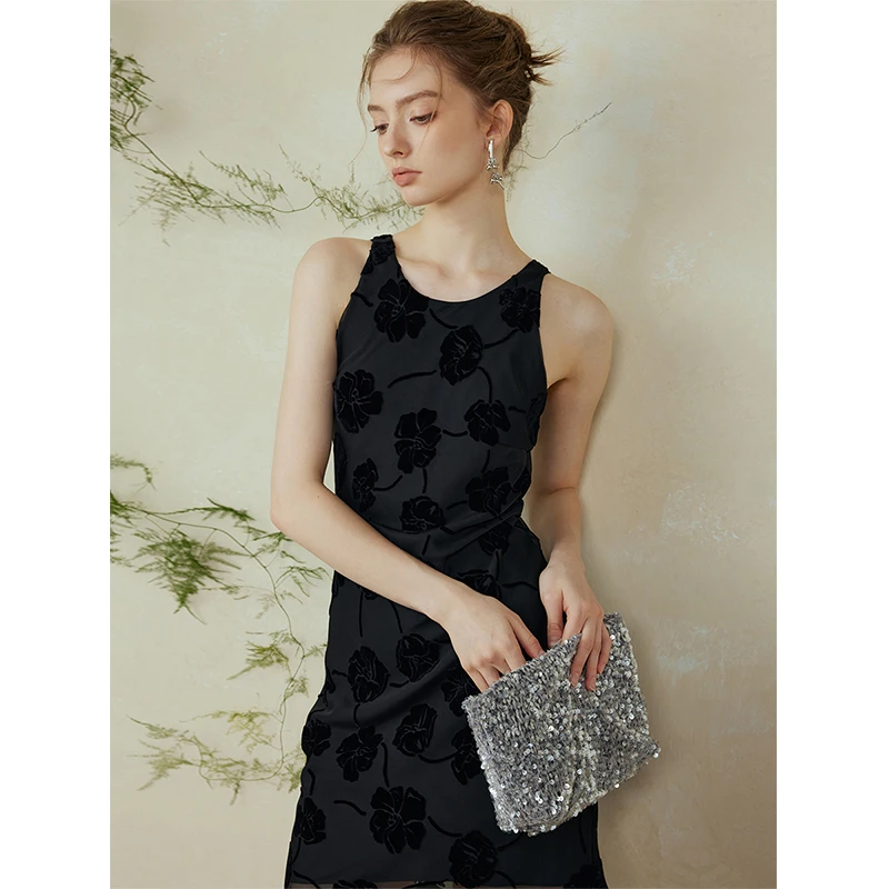 Mix Selection｜睡莲NO.2 无袖短款气质女夏季烧花连衣裙MSBIQ0531