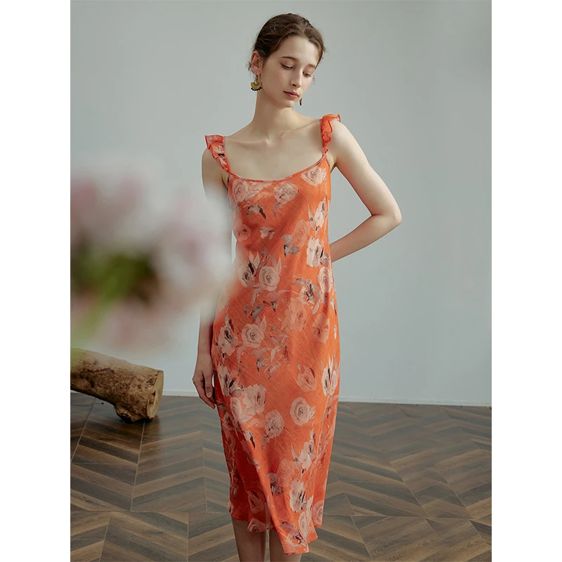 断码折扣｜花宴 夏季度假风连衣裙新款印花吊带长裙MSBIQ0603