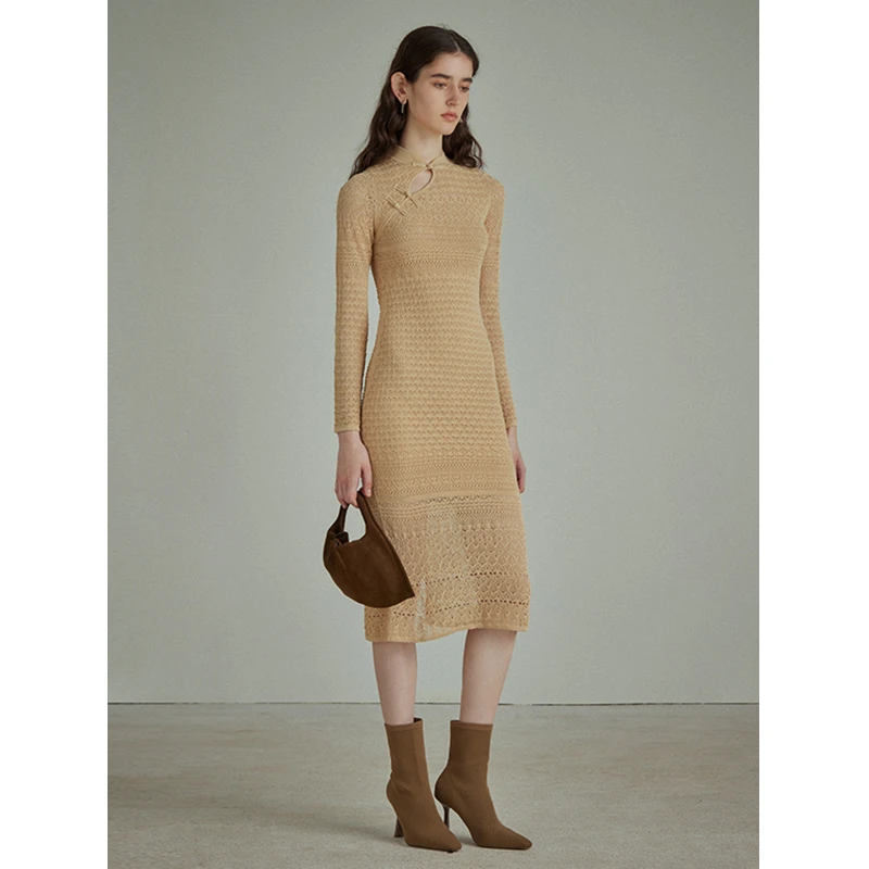 断码折扣｜平调 新中式修身秋装新款针织旗袍连衣裙MSCIQ0745