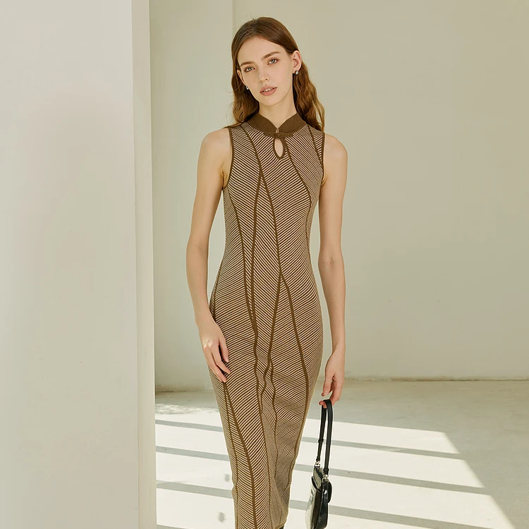 断码折扣｜檀香  新中式国风连衣裙修身提花气质裙MSAIQ0043