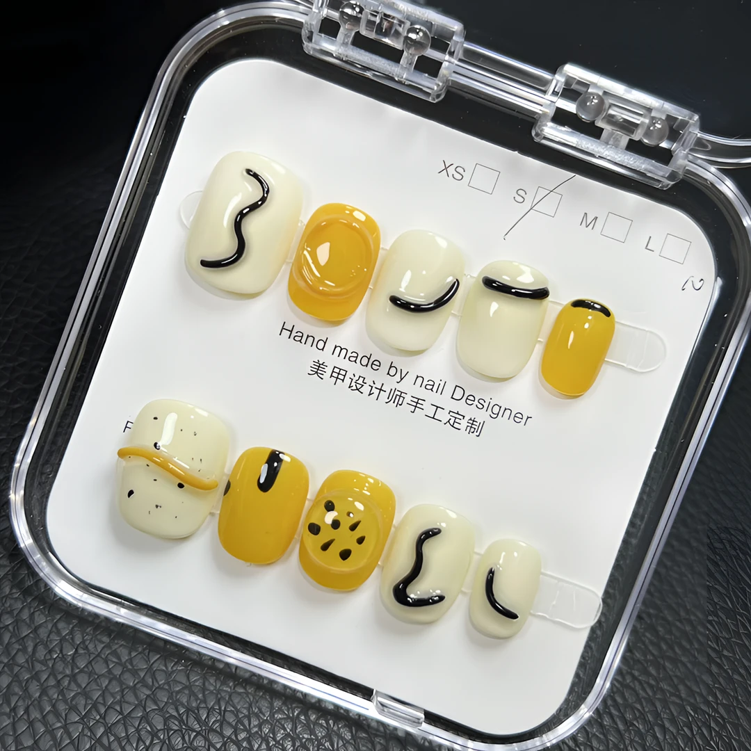 【芒果布丁】纯手工穿戴甲立体手捏手绘春夏显白简约百搭#346