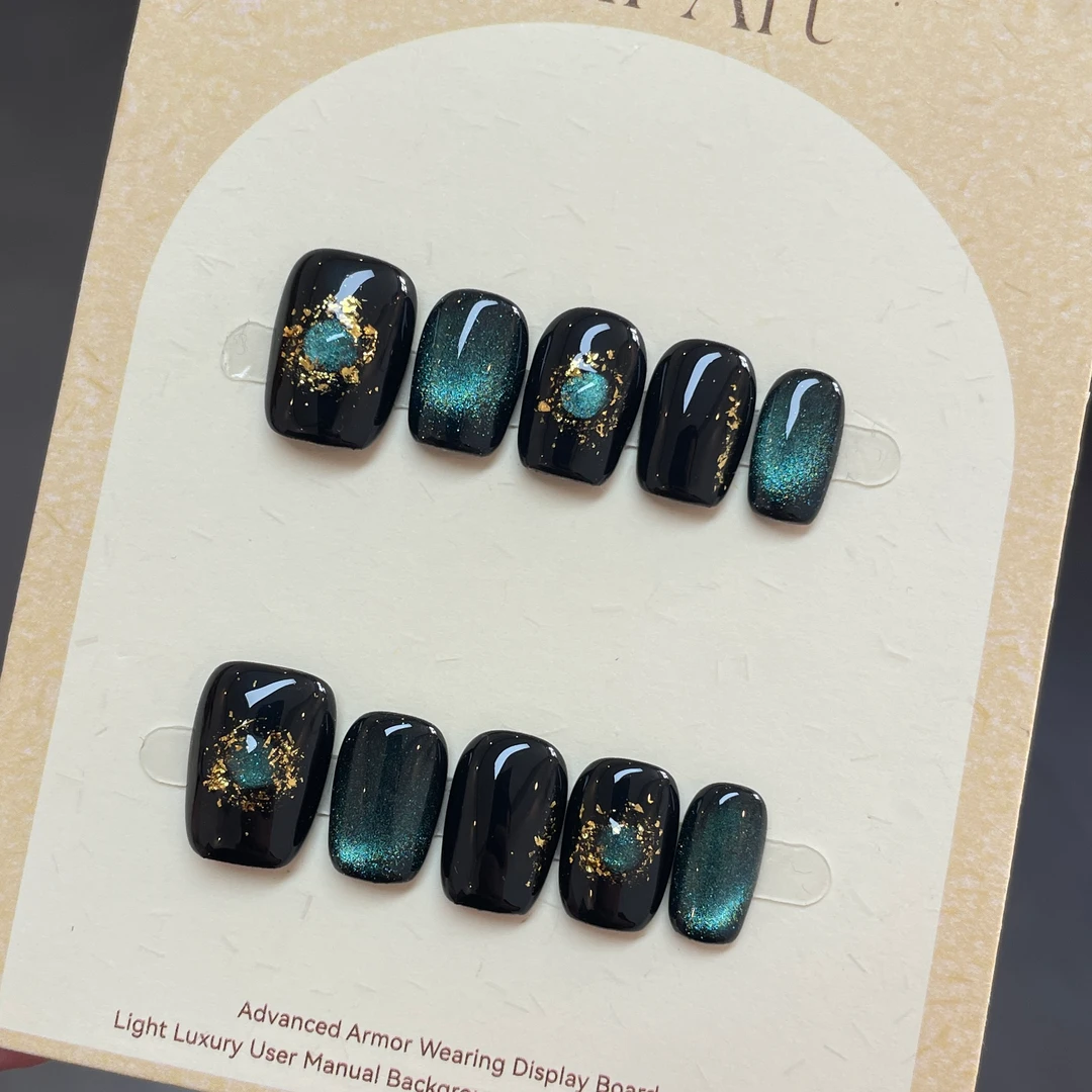 【 极光之空】新款纯手工穿戴甲星空蓝色猫眼显白高级感美甲#682