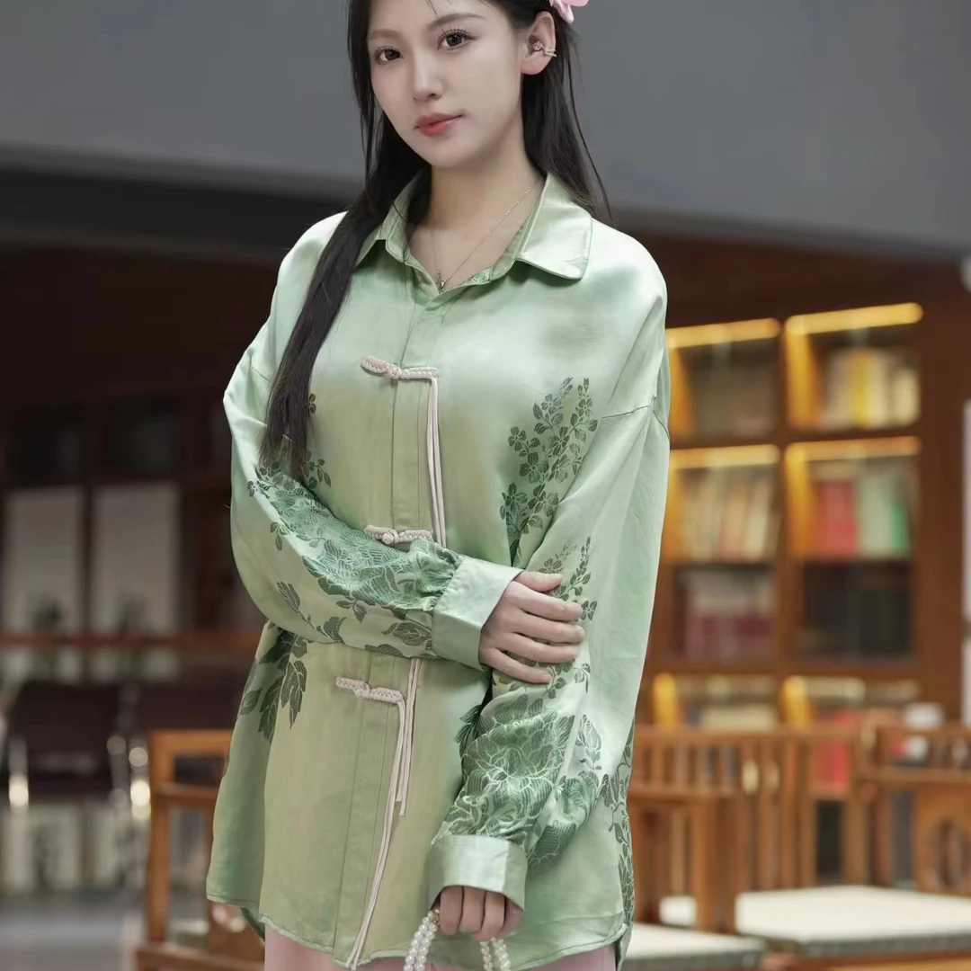 新中式老软缎国风衬衫