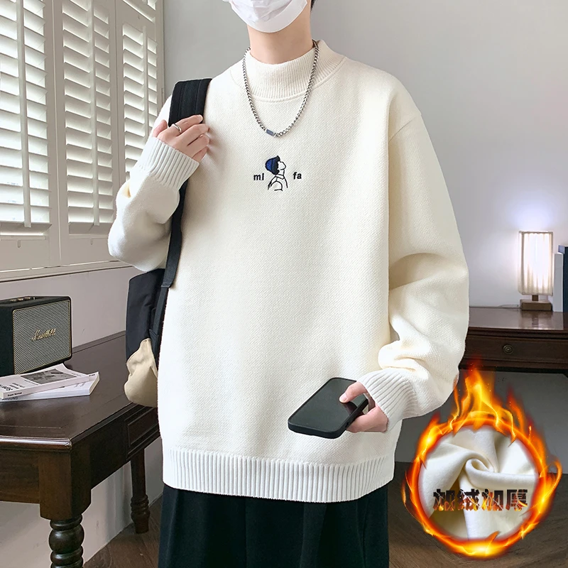 半高领毛衣男冬款加绒加厚打底青少年学生慵懒风中领保暖打底线衣
