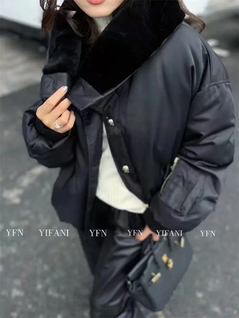 欧洲站鹅绒服女2024冬季新款大翻领拼皮毛一体鹅绒服女加厚外套